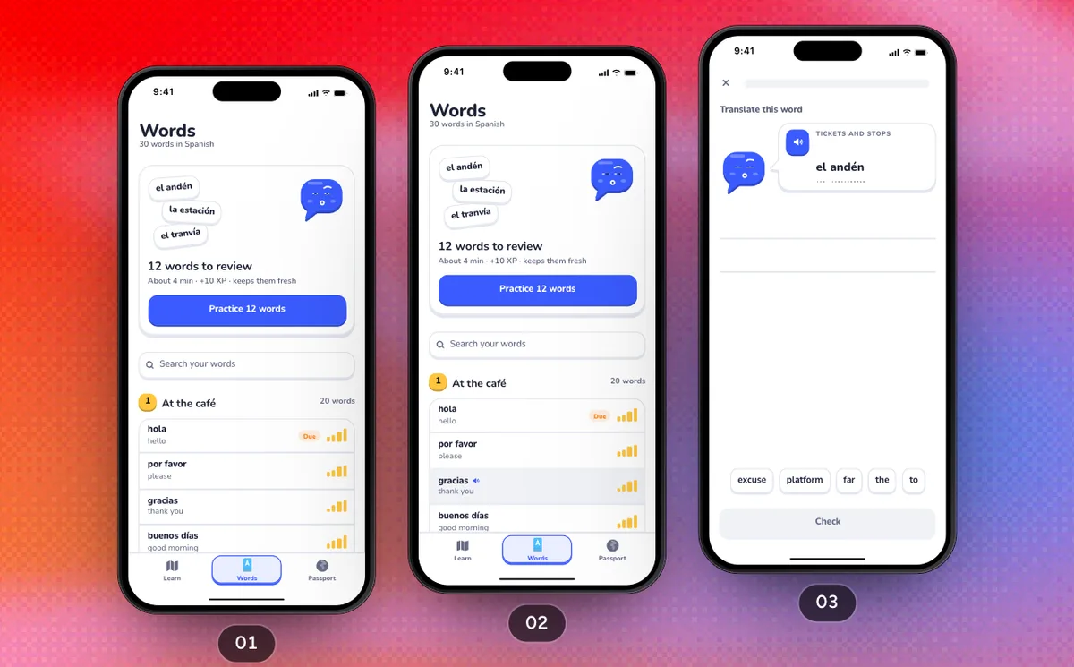 Review Your Words, a SwiftPieces Pro flow