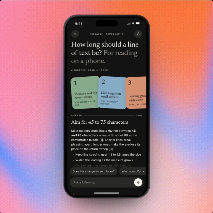 Research, a Swift Pieces Pro screen