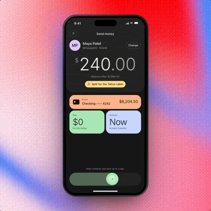 Send Money, a Swift Pieces Pro screen